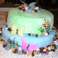 Painted Cake I tried to make a cake that looked like ellyrae's. Her cake is so beautiful. MMF with chocolate rocks. My butterflies weren't...