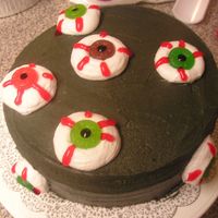 Eyeball Cake Everything is buttercream. Gummie lifesavers for the eyes and gel pens for the red and black parts of the eyes.