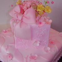 T's Pink Flower Cake For my future DIL, who I realized loves pink not blue, bridal shower celebration... Gumpaste flowers,fondant covered cake
