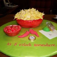 It's Five O'clock Somewhere The Bowl is the cake (baked in a Pyrex bowl) and everthing is made from fondant. The only thing not edible is the shot glass. This was a...