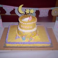 Baby Shower Cake I made this cake for a friend's baby shower . The cake is covered in RBC, The adornments are al from fondant. Bottom layer is marble...