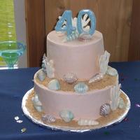 Seashell Cake Made for a 40th birthday. 6" vanilla cake with lemon curd, 9" chocolate with kahlue buttercream. Shells and "40" are...
