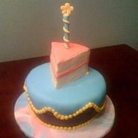 First Birthday my little girl's 1st birthday cake, buttercream with fondant, rk treat slice on top, she ate two slices!