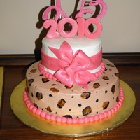 Hot Pink Cheetah Graduation Cake One of three graduation cakes for a sweet 2010 graduate. Round cakes were 10 in and 6 inch, and the sheet cakes were 11X15. The cheetah...
