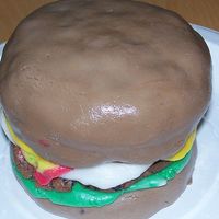 Hamburger Cake Practice cake modeled after several here -- using chocolate MMF.