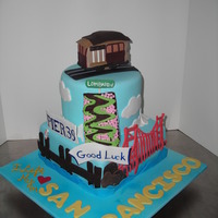 San Francisco Good-bye party cake for couple moving across the country to San Francisco. All detailing in fondant, highlighting main attractions in San...