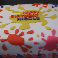 Paint Splattered Cake This cake was made for a sweet 16 paint splatter birthday party. I used white and neon fondant. When it was put under a black light it...