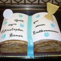Bible for a boy's first holy communion. he saw a photo of a bible cake from here on cc with a chalice on top -- really lovely, which i of...