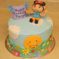 Ki-Lan I love doing kids cakes, they are so colorful. This is 3 - 8" rounds covered in BC and decorated in fondant. Ki-Lan is made of fondant...