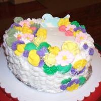 Basket With Flowers Final cake for Wilton Course 2Buttercream icing and royal icing flowersSooooooo much fun!