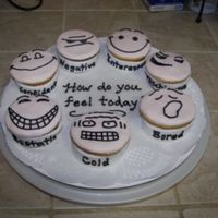 How Do You Feel Today Cupcakes I made these for a cupcake contest at a local cake shop. It was hot that day and the fondant didn't want to stick to the cupcake...