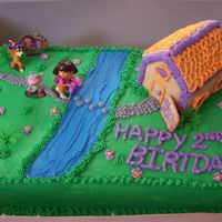 Dora The Explorer Cake For 2 Year Old Girl This cake is basic yellow (too many picky people at the party) with BC icing. The flowers are royal icing, my first attempt with that...