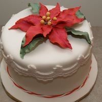 Poinsettia Cake My first attempt at a gumpaste poinsettia, first attempt at using my new lace molds, and first time using my new clay gun for the border....