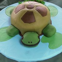 Turtle Birthday Cake Chocolate cake covered in fondant. cupcake feet.