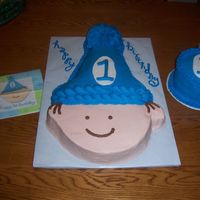 1St Birthday Boy With Crush Cake. I made this to match the napkins. I used a 9 inch round and carved to fit. I also used the party hat cake pan by Wilton. I had to sculpt...