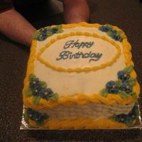 Co-Workers Birthday Cake Simple cake, basketweave sides with drop flowers. The cake itself is red velvet with all cream cheese icing. Thanks for looking!