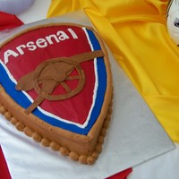 Arsenal Soccer fan's Groom's cake. Chocolate sheet cake carved, buttercream frosting and fondant cannon and letters.