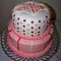 Baby Girl 8" and 6" white cake with buttercream frosting and MMF stripes and dots.