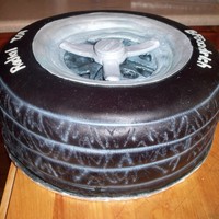 Tire Grooms Cake the guy who wanted this brought me his rims to go by.. lol.. it was alot of fun , chocolate cake covered with bc , and mmf . rim is made...