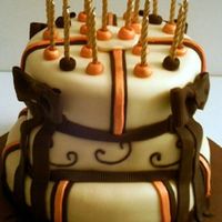 Chocolate Birthday Choc cake with ganache. Covered in chocolate plastic with fondant highlights.