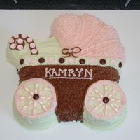 Baby Stroller This cake is made out of french vanilla cake and buttercream icing. It was for a baby shower from the wilton stroller pan.