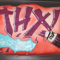 "thx For The Grub!" 1st time Fondant user ever!. Used MMF, store bought fondant(Clarice's), Edible red aerosol mist and cake/buttercream recipes from this...
