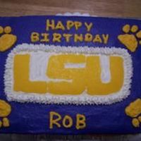 Gooo Tigers! Made this cake for my supervisor. He is an extreme LSU fan! It's a Butter Pecan cake with BC. The "LSU" is my first FBCT.