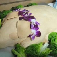 Logan's Luau Pig This was for my neice's 1st Birthday Luau. It's an 11X15 carved WASC frosted in bc with gumpaste ears, snout, hooves, eyes and...
