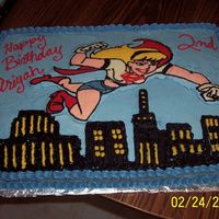 Super Girl Flying Over The City 