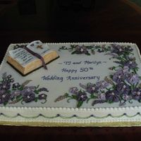50Th Anniversary 24x18 (full sheet)wasc cake, half with vanilla cream filling, 1/2 with strawberry filling,smbc icing. Fondant/gumpaste and candy clay bible...