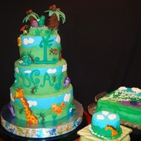 1St Birthday For Lucas I made this for my grandson's first birthday. Also included were a 4" smash cake and a 9x13" cake. The three tier was...