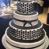 Black And White Wedding Cake Buttercream icing with fondant dots. The bride gave me a photo and ask for me to duplicate it.