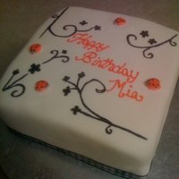 Mia's Birthday Cake Fondant with hand painted details and sugar ladybugs