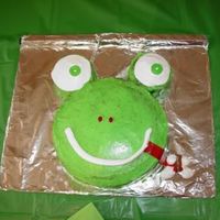 Frog Cake My 5 yr old and I came up with this design complete with tootsie roll fly.
