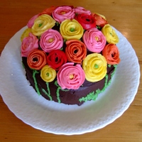 Buttercream Ranunculus Cake My second attempt at a ranunculus cake, a couple of years after the first. I used a #104 tip for the petals. And I used a freezer bag with...