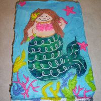 Mermaid strawberry cake with buttercream icing and fondant icing. Thanks to CC for idea.