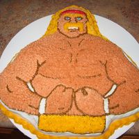 Hulk Hogan Hulk Hogan cake using Wilton pan for a neighbor's son turning 5. He called it "the strong man cake" - he has no idea who HH...