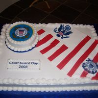 Coast Guard Day Buttercream icing, white cake, fondant USCG flag