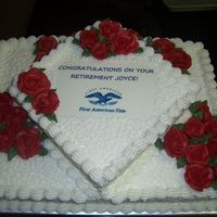 Retirement Cake Buttercream icing, white cake, BC roses, edible image.