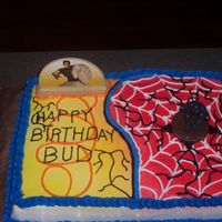 Spider Man I did this for a boys birthday that loves siderman! The mom went and got the cake kit and I tried to do it as best I could!