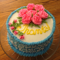 Thank You Cake Class was fun and I learned so much. This is one using the flowers and other techniques that we learned to make.