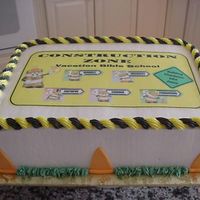 Vacation Bible School Double stacked 1/2 sheet cake made for a local Vacation Bible school, edible image and fondant cones!