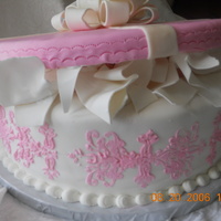 Hat Box An open hat box stencil with a damask pattern.