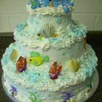 Under The Sea Baby Shower Cake Under the Sea baby Shower Cake. I made an octopus made out of fondant on the top of the cake with the tentacles holding baby bottles,...