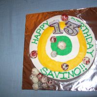 Son's 13Th Birthday Cake Paint ball cake. Tried to make cakeballs look like paintballs.