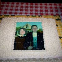 American Gothic Going Away Party This was a going away cake for pastors at our church who left to plant a church. My husband used photoshop to put their faces in the "...