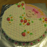 Baby Carriage With Strawberries Made this for a friend. The theme of the shower was strawberries. She wanted a baby carriage. This is a white cake with BC icing. Made the...
