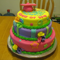 Multi Colored Graduation/birthday Cake made this for a friend. she wanted a multicolored graduation/birthday cake. white and strawberry cake with buttercream icing, all covered...