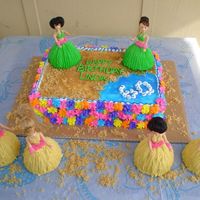 Hula Girl Cake I made this for my aunt's 60th. the hula skirts are made from the wilton mini wonder mold pan. i love this one!