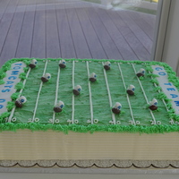 Football Team Cake Made for my nephew's football team party. Two layer, half sheet, chocolate cake with white chocolate bc. Banner, lines and mini-...